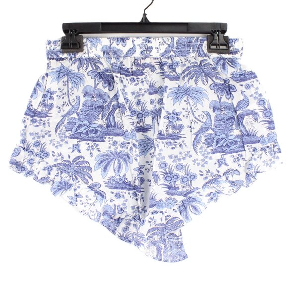 NWT Sandro Boyana 100% Cotton Shorts with Ruffle Trim in Blue Toile Size Small - Picture 2 of 6